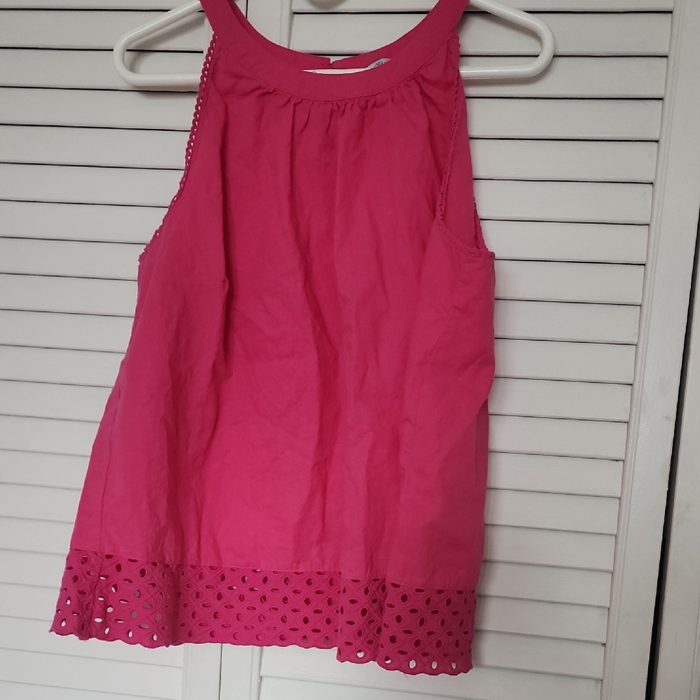Women's Sleeveless Eyelet Hem Tank Top - Hot Pink